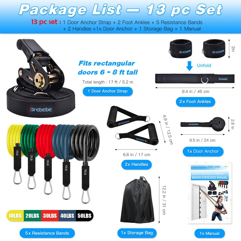 Brebebe Upgrade Door Anchor Strap for Resistance Bands Exercise  Multi Points Anchor Straps with 7 Loops+ 7 D Rings  Home Gym Workout Equipments with Ratchet Adjust Tighten Straps Not Loose  Sturdy - Image 3